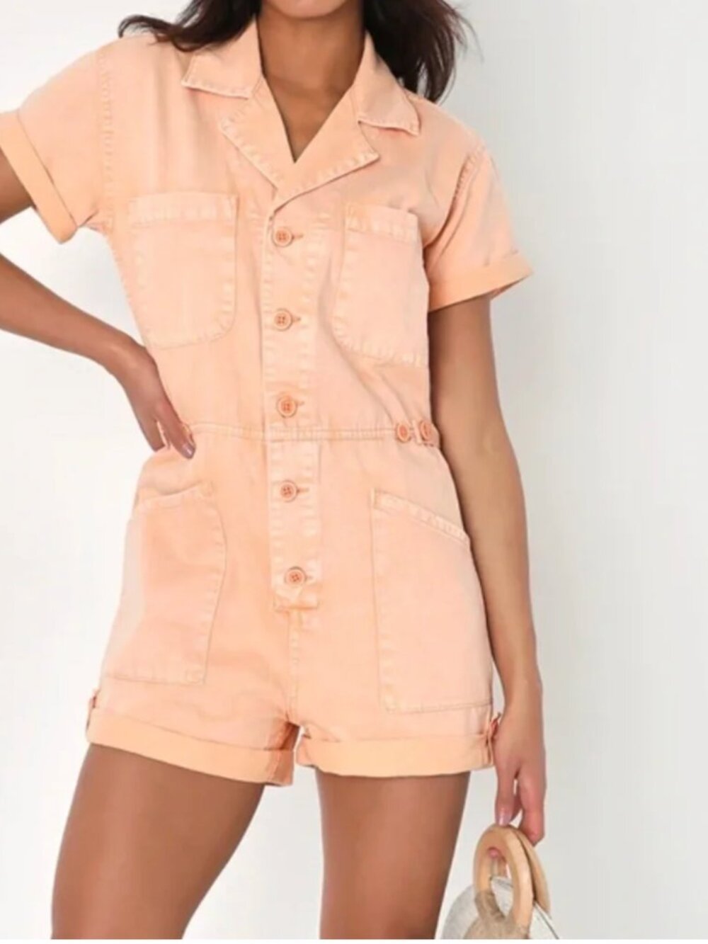 PISTOLA Parker Orange Short Sleeve Denim Romper